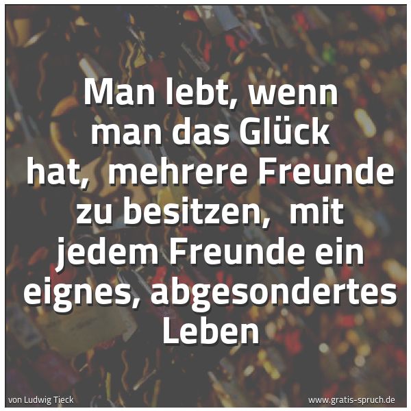 Quadratisches Spruchbild: Man lebt, wenn man das Glück hat,  mehrere Freunde zu besitzen,  mit jedem Freunde ein eig …