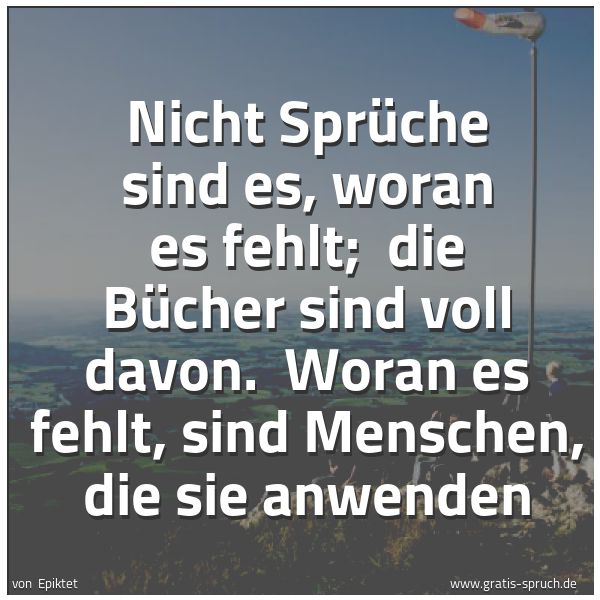 Quadratisches Spruchbild: Nicht Sprüche sind es, woran es fehlt;  die Bücher sind voll davon.  Woran es fehlt, sind  …