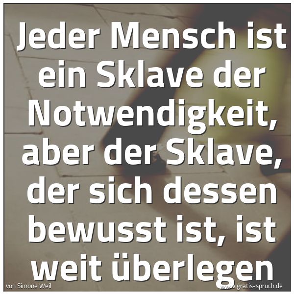 Quadratisches Spruchbild: Jeder Mensch ist ein Sklave der Notwendigkeit, aber der Sklave, der sich dessen bewusst is …