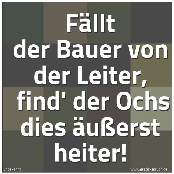 Quadratisches Spruchbild: Fällt der Bauer von der Leiter,  find' der Ochs dies äußerst heiter!