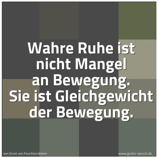 Quadratisches Spruchbild: Wahre Ruhe ist nicht Mangel an Bewegung. Sie ist Gleichgewicht der Bewegung.