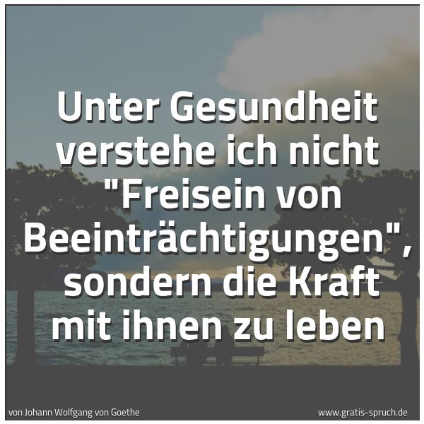 Quadratisches Spruchbild: Unter Gesundheit verstehe ich nicht  "Freisein von Beeinträchtigungen",  sondern die Kraft …