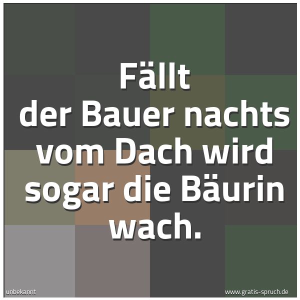 Quadratisches Spruchbild: Fällt der Bauer nachts vom Dach wird sogar die Bäurin wach.
