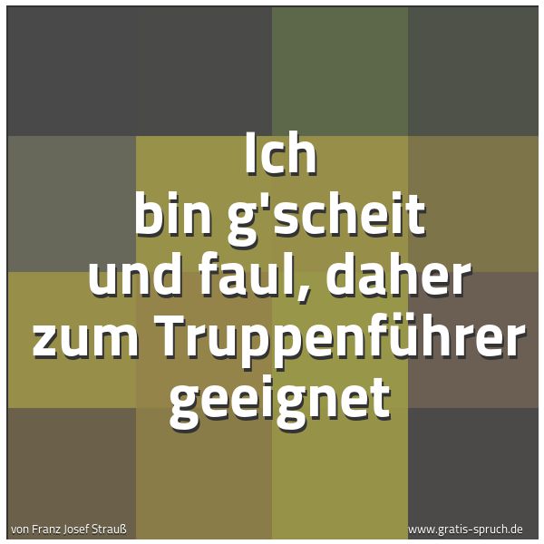 Quadratisches Spruchbild: Ich bin g'scheit und faul, daher zum Truppenführer geeignet