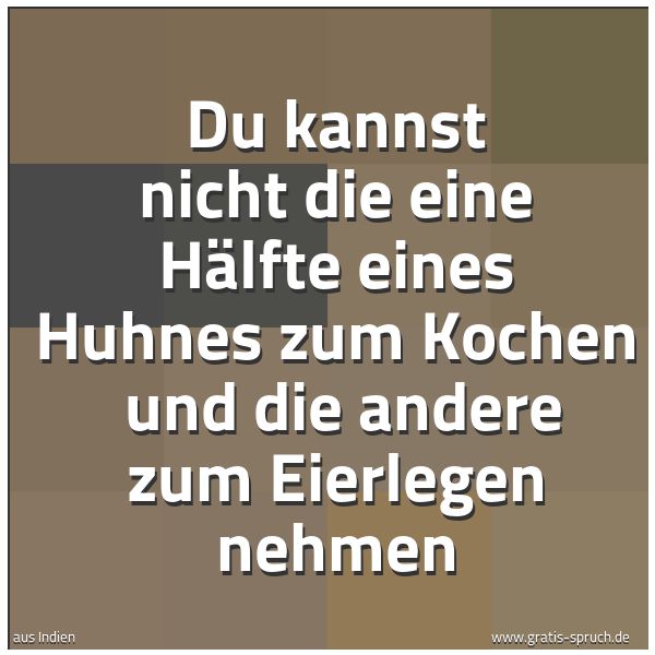 Quadratisches Spruchbild: Du kannst nicht die eine Hälfte eines Huhnes zum Kochen  und die andere zum Eierlegen nehm …