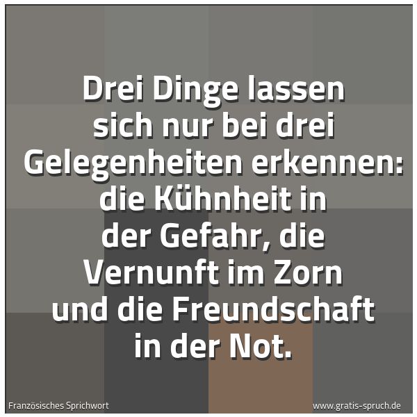 Quadratisches Spruchbild: Drei Dinge lassen sich nur bei drei Gelegenheiten erkennen: die Kühnheit in der Gefahr, di …