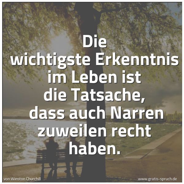 Quadratisches Spruchbild: Die wichtigste Erkenntnis im Leben ist die Tatsache,  dass auch Narren zuweilen recht habe …