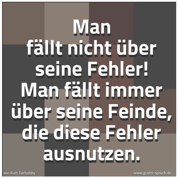Quadratisches Spruchbild: Man fällt nicht über seine Fehler! Man fällt immer über seine Feinde, die diese Fehler aus …