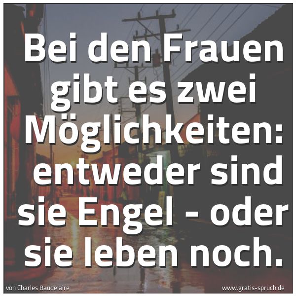 Quadratisches Spruchbild: Bei den Frauen gibt es zwei Möglichkeiten:  entweder sind sie Engel - oder sie leben noch.