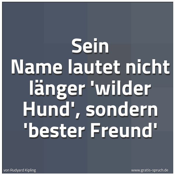 Quadratisches Spruchbild: Sein Name lautet nicht länger 'wilder Hund', sondern 'bester Freund'