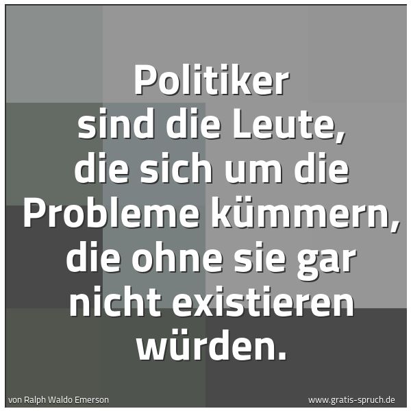 Quadratisches Spruchbild: Politiker sind die Leute, die sich um die Probleme kümmern, die ohne sie gar nicht existie …