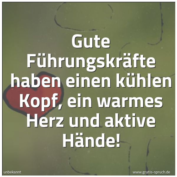 Quadratisches Spruchbild: Gute Führungskräfte haben einen kühlen Kopf, ein warmes Herz und aktive Hände!