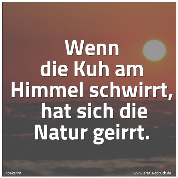 Quadratisches Spruchbild: Wenn die Kuh am Himmel schwirrt,  hat sich die Natur geirrt.
