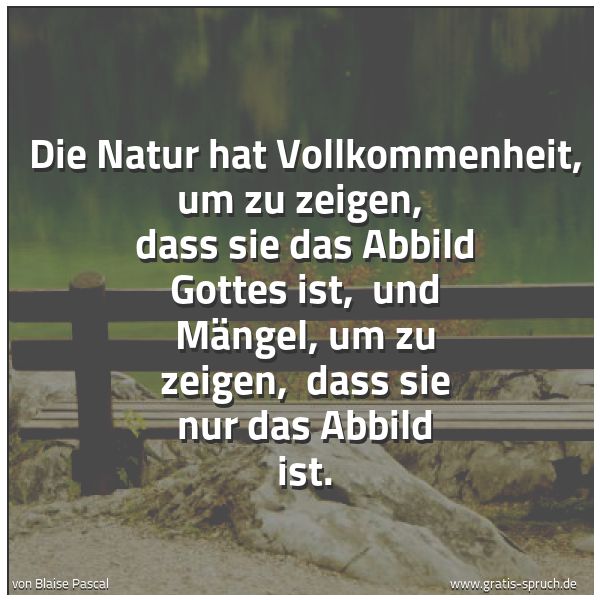 Quadratisches Spruchbild: Die Natur hat Vollkommenheit, um zu zeigen,  dass sie das Abbild Gottes ist,  und Mängel,  …