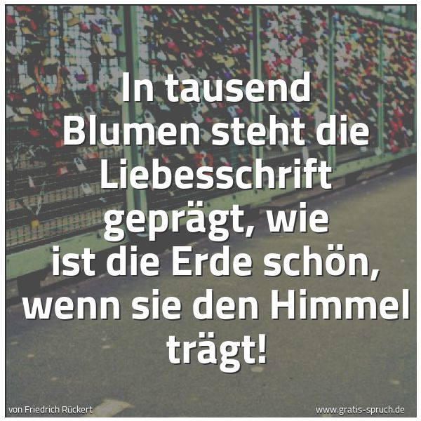 Quadratisches Spruchbild: In tausend Blumen steht die Liebesschrift geprägt, wie ist die Erde schön, wenn sie den Hi …