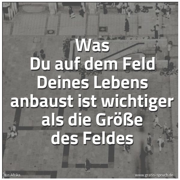 Quadratisches Spruchbild: Was Du auf dem Feld Deines Lebens anbaust ist wichtiger als die Größe des Feldes