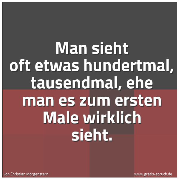 Quadratisches Spruchbild: Man sieht oft etwas hundertmal, tausendmal, ehe man es zum ersten Male wirklich sieht.