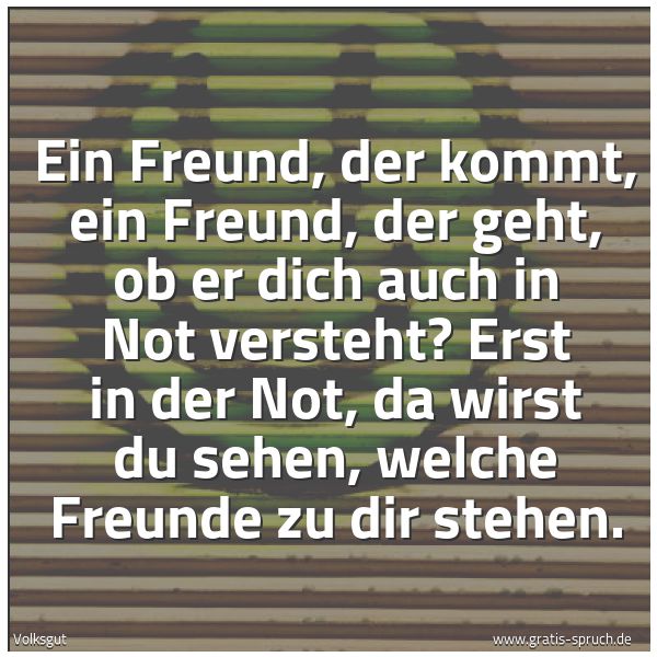 Quadratisches Spruchbild: Ein Freund, der kommt, ein Freund, der geht, ob er dich auch in Not versteht? Erst in der  …