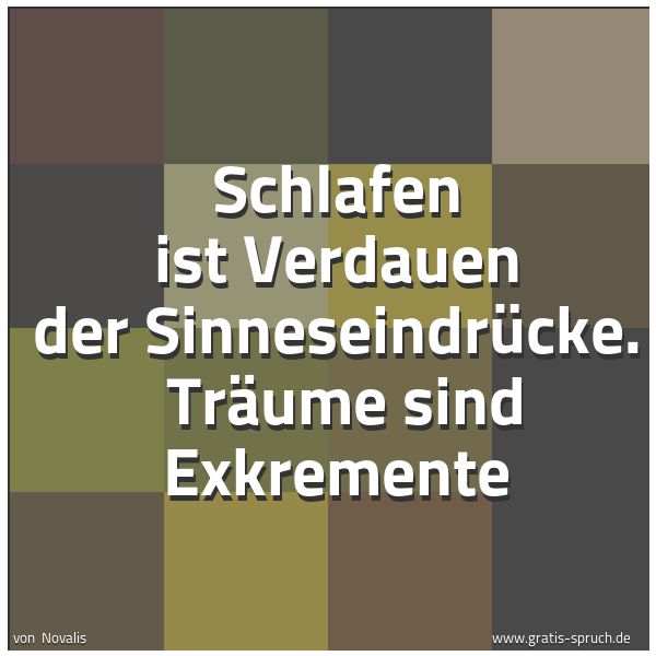 Quadratisches Spruchbild: Schlafen ist Verdauen der Sinneseindrücke.  Träume sind Exkremente
