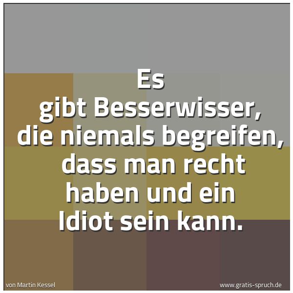 Quadratisches Spruchbild: Es gibt Besserwisser, die niemals begreifen,  dass man recht haben und ein Idiot sein kann …
