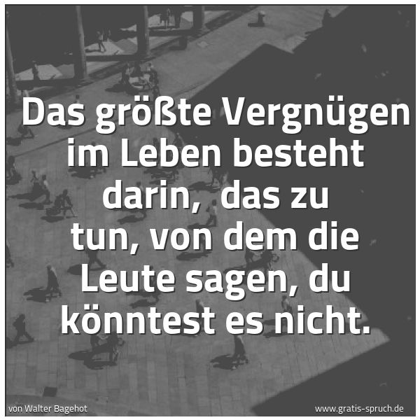 Quadratisches Spruchbild: Das größte Vergnügen im Leben besteht darin,  das zu tun, von dem die Leute sagen, du könn …