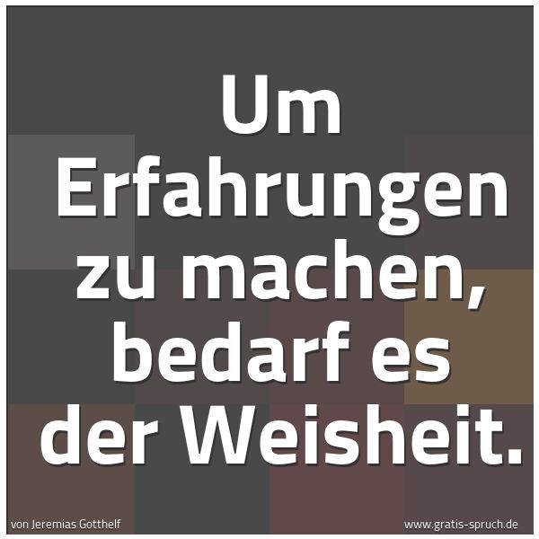 Quadratisches Spruchbild: Um Erfahrungen zu machen, bedarf es der Weisheit.