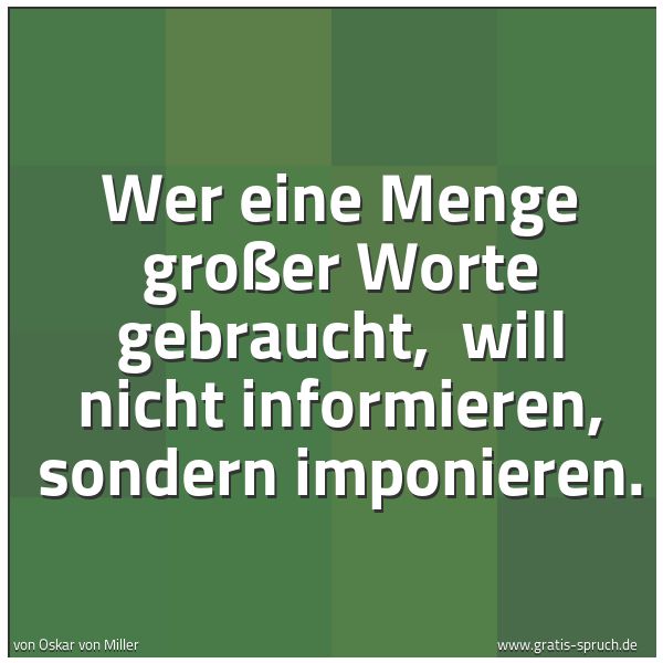 Quadratisches Spruchbild: Wer eine Menge großer Worte gebraucht,  will nicht informieren, sondern imponieren.