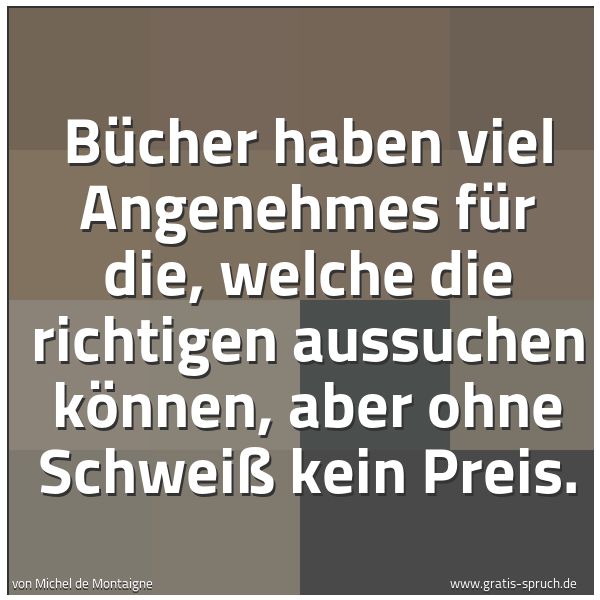 Quadratisches Spruchbild: Bücher haben viel Angenehmes für die, welche die richtigen aussuchen können, aber ohne Sch …