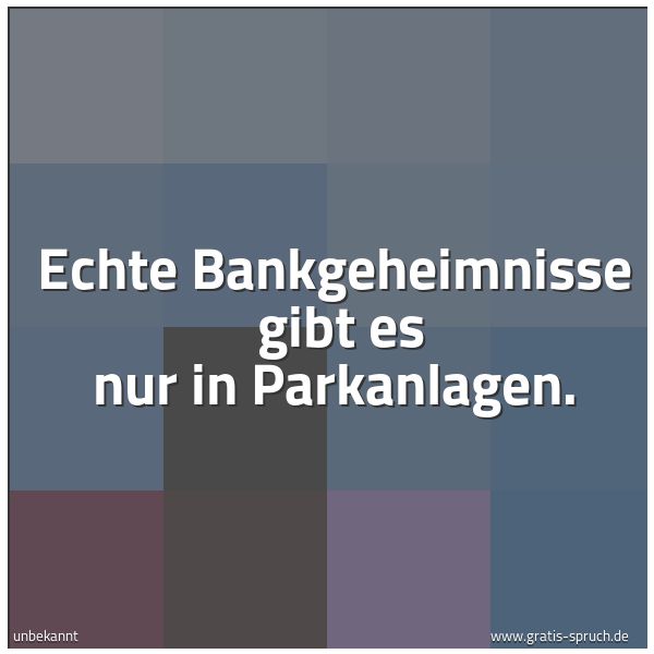 Quadratisches Spruchbild: Echte Bankgeheimnisse   gibt es nur in Parkanlagen.