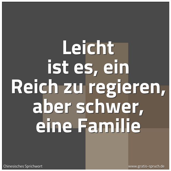 Quadratisches Spruchbild: Leicht ist es, ein Reich zu regieren, aber schwer, eine Familie